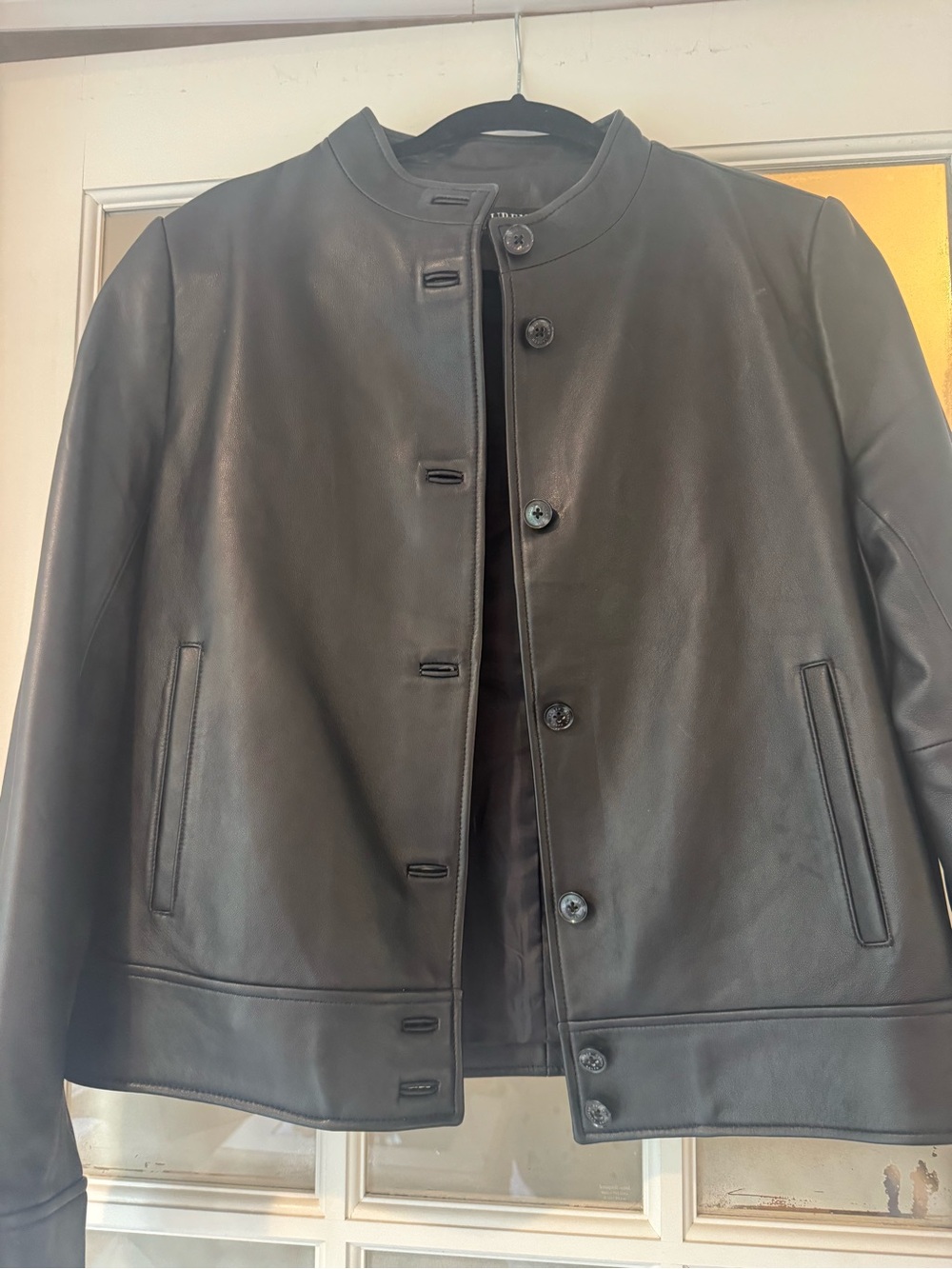 Lauren Ralph Lauren Black 100% Leather Button-Front Jacket